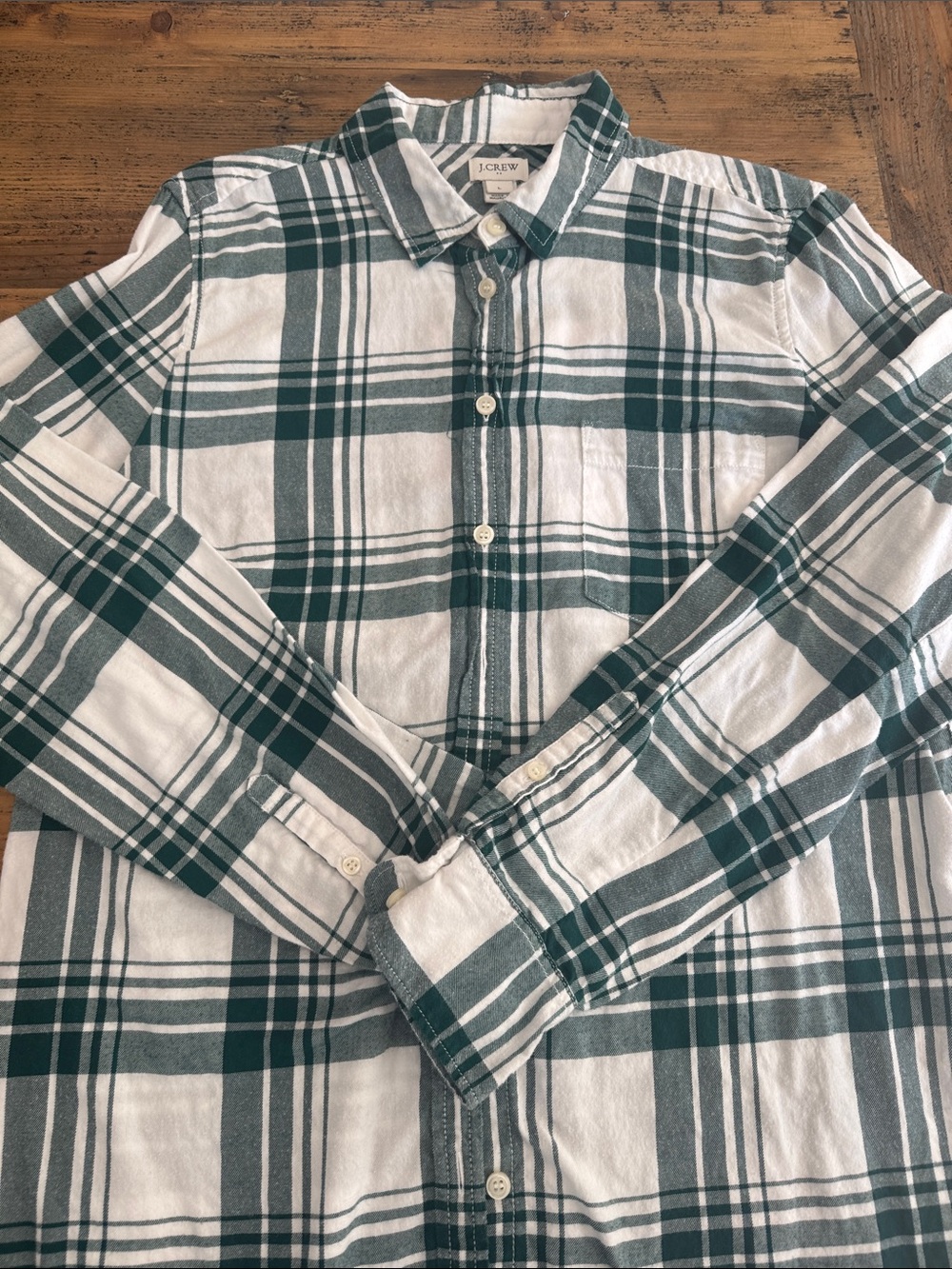 J. Crew Green and White Plaid Button-Down Shirt